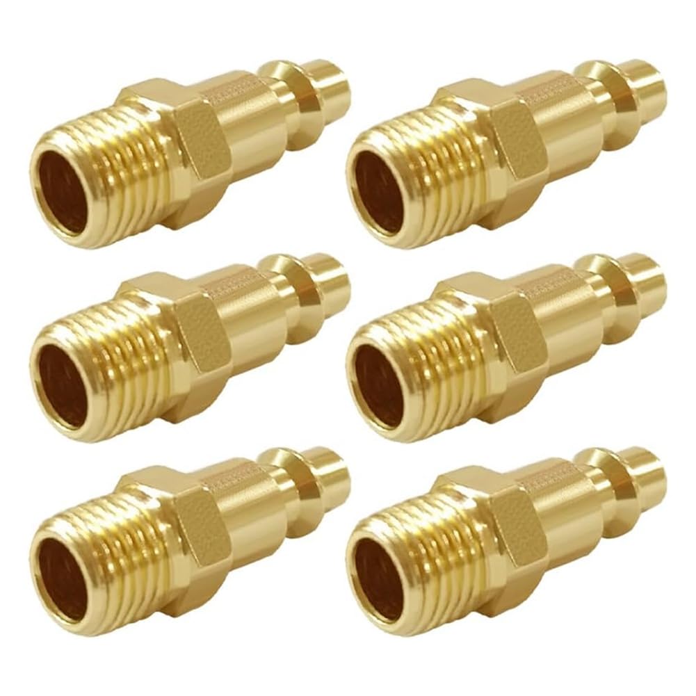 Littimoon Brass Industrial Air Hose Connect Plug Air Compressor Pneumatic Coupler Fitting Adapter 1/8 Inch NPT Male-6PCS