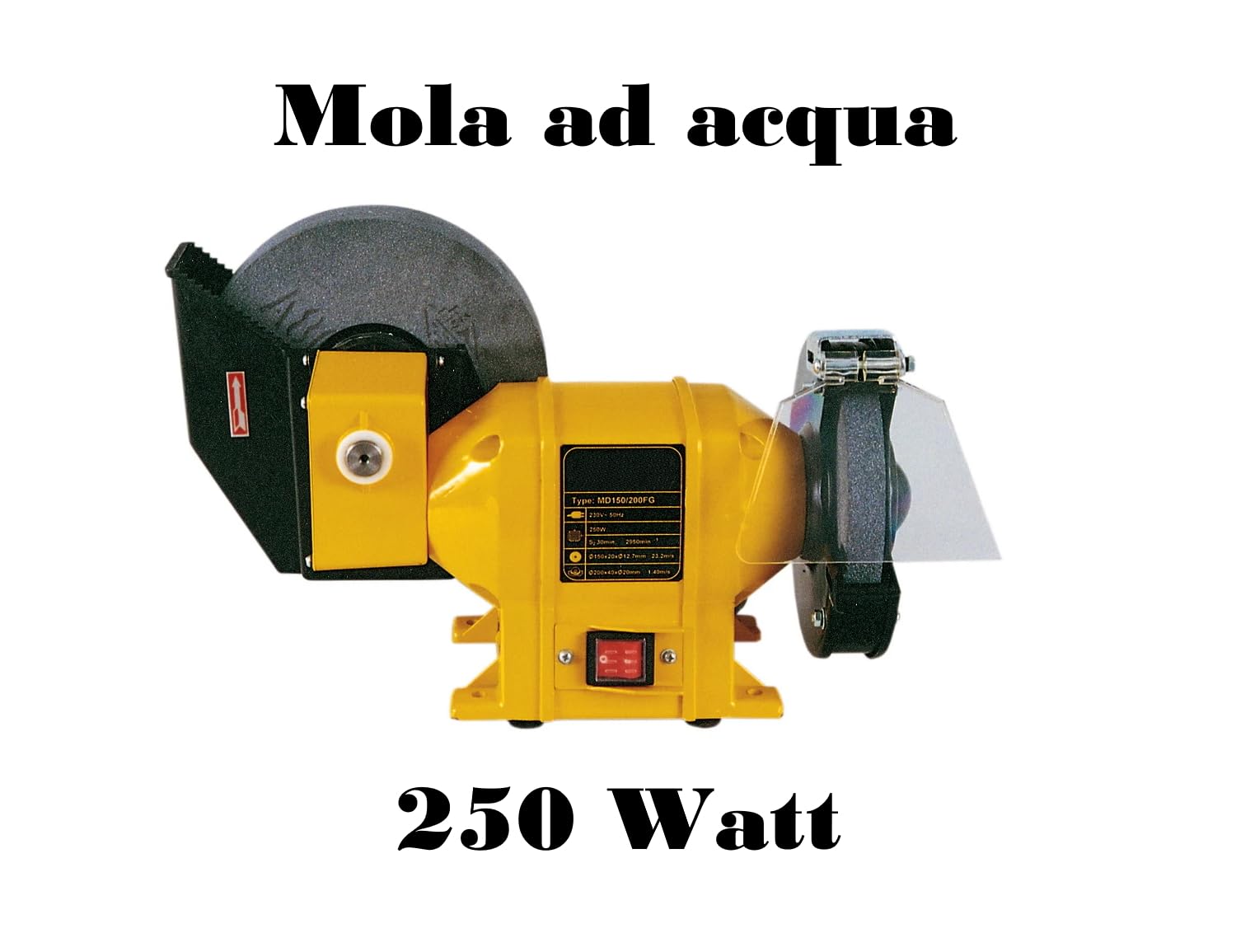GrecoShop Smerigliatrice da Banco 2 in 1 con Mola a Secco e Mola ad Acqua – 150/200 mm, 250W – Affilatrice Professionale per Fai da Te, Officina, Hobbistica, Affilatura Utensili