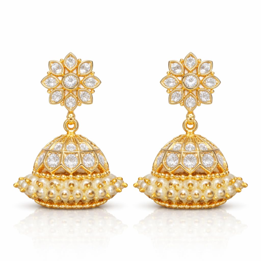 Jhumka Earrings for Women & Girls - Elite Quality | Suitable for all Occassions (White)