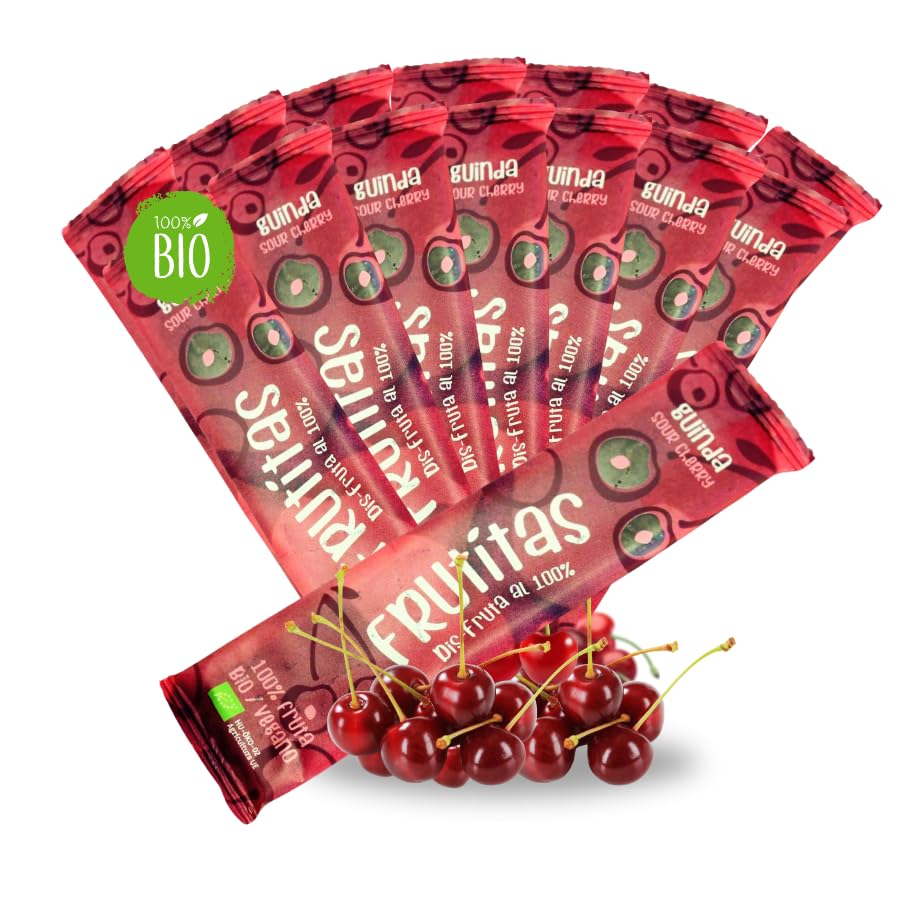 Alna - Frutitas - Lengua de Fruta - Guinda - 100% Natural - Sin Azúcares Añadidos - Vegano - Snack Saludable para niños y Adultos - Chuches Saludables - RealFooding - 15 Unidades
