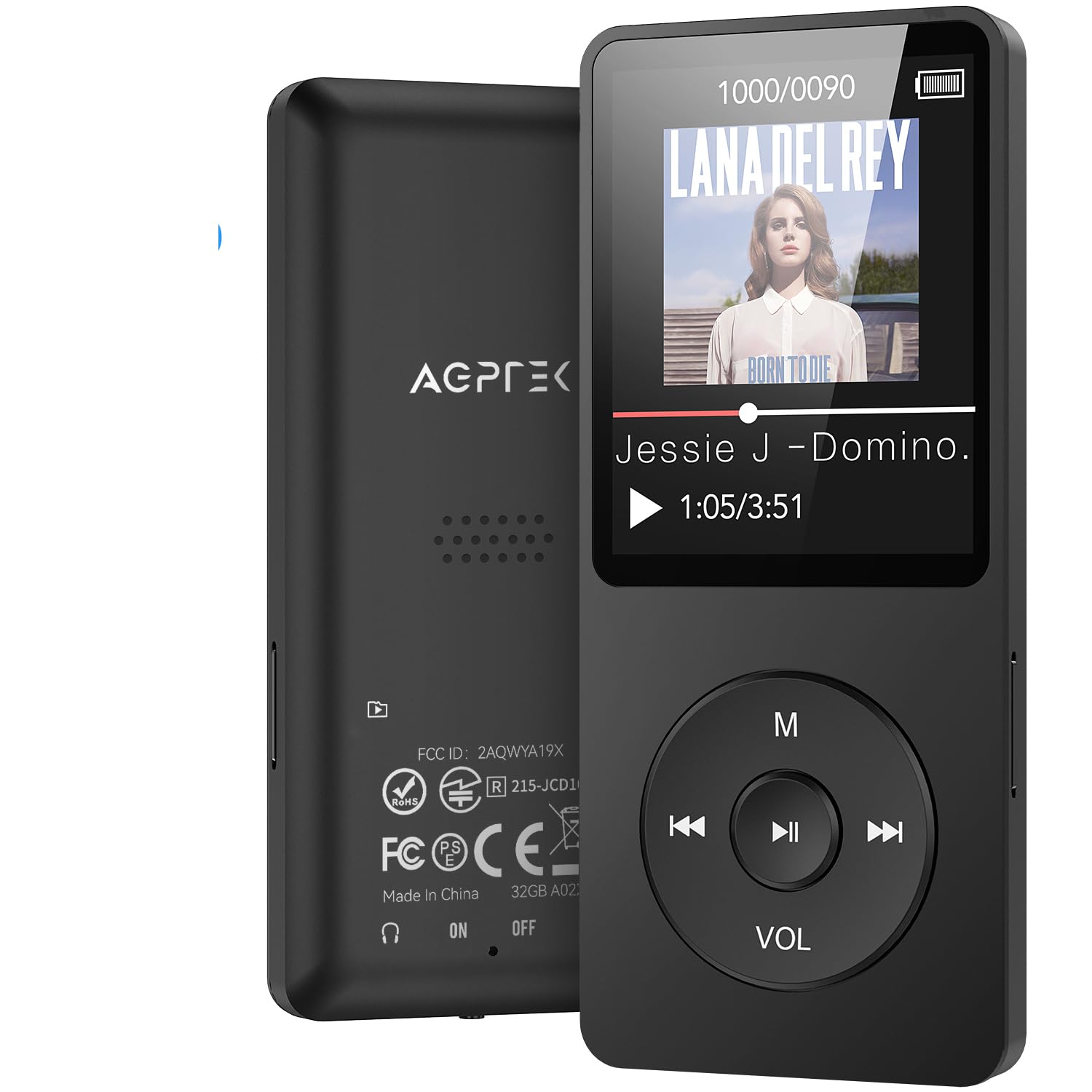 AGPTEK Lettore MP3 32GB, Bluetooth 5.3, Lettore Musicale HiFi senza Perdite con Autonomia Ultra-Lunga di 70 Ore, Portatile con Altoparlante Integrato, Radio FM e Registratore