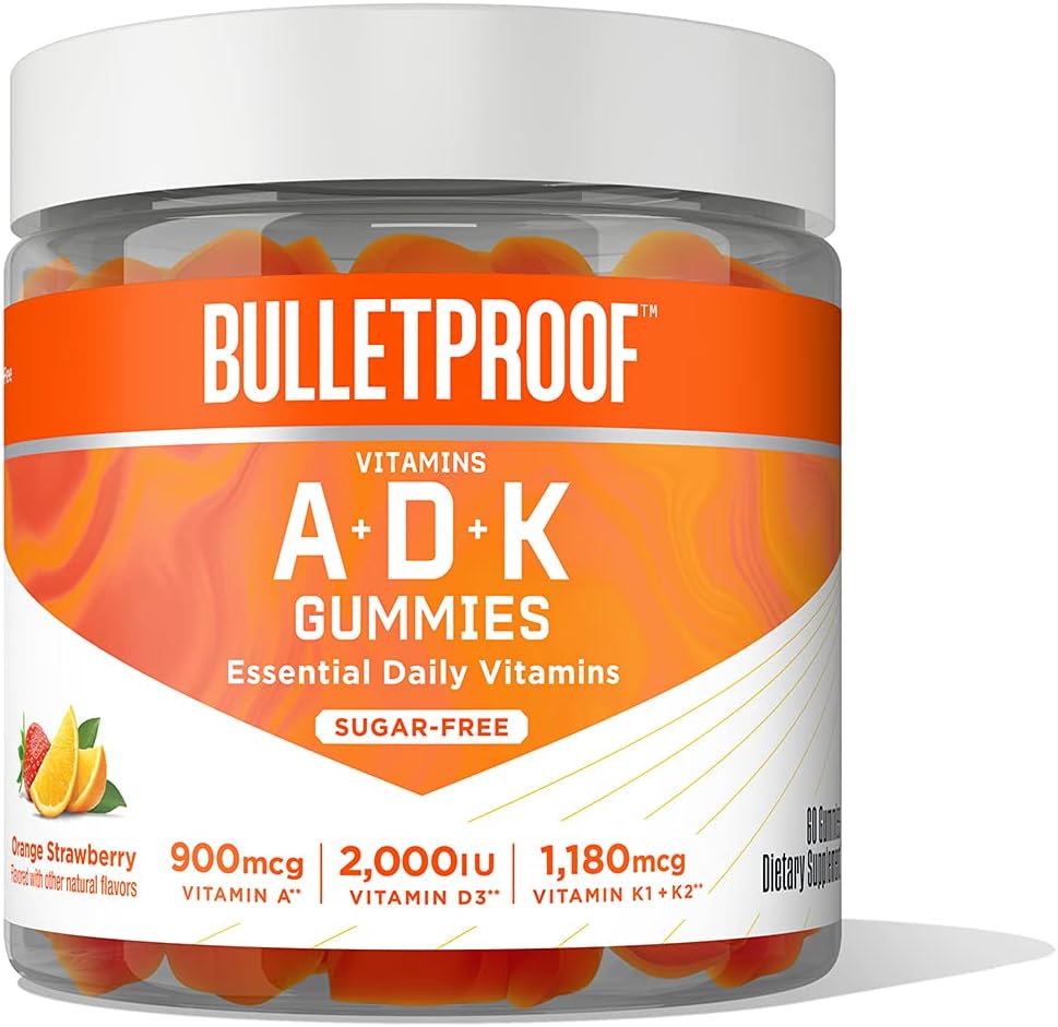 Sugar-Free Orange Strawberry Vitamins A+D+K Gummies, 60 Count, Keto Supplement for Heart, Bone and Immune Support, New and Improved Formula and Texture, Packaging May Vary