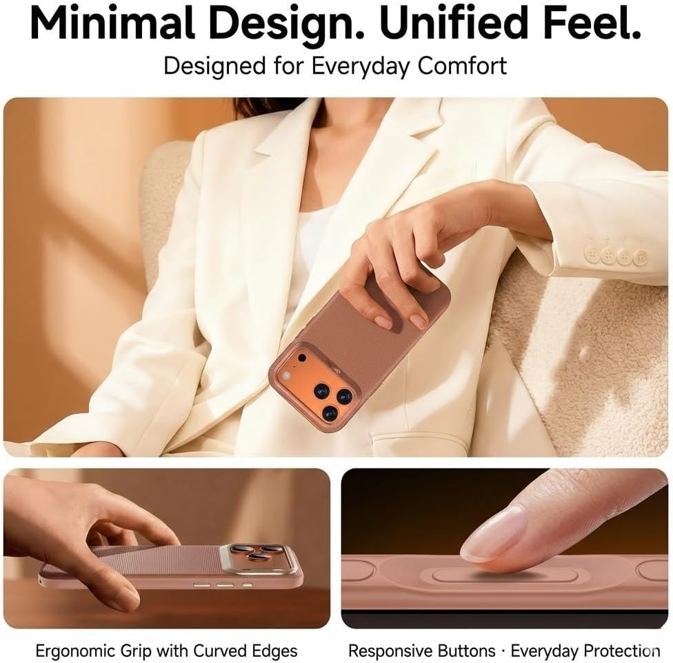 Magnetic Leather Case for iPhone 17/17 Pro Max/Pro [Compatible with MagSafe] Slim Business Cover, Premium Vegan Leather with Metal Lens Protection & Non-Slip Grip(Orange,17 Pro)