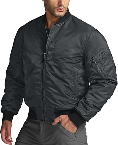 CQR Men's Casual Bomber Jacket, Outdoor Fall/Winter Zip-Up Windbreaker, Water Resistant Padded MA-1 Flight Jacket with P