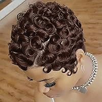 Vista 13 de Peluca Pixie Roja para Mujeres Cabello Ondulado Natural Pelucas de Corte Pixie con Flequillo Peluca Pixie Burdeos Roja Corta y Rizada para Mujeres