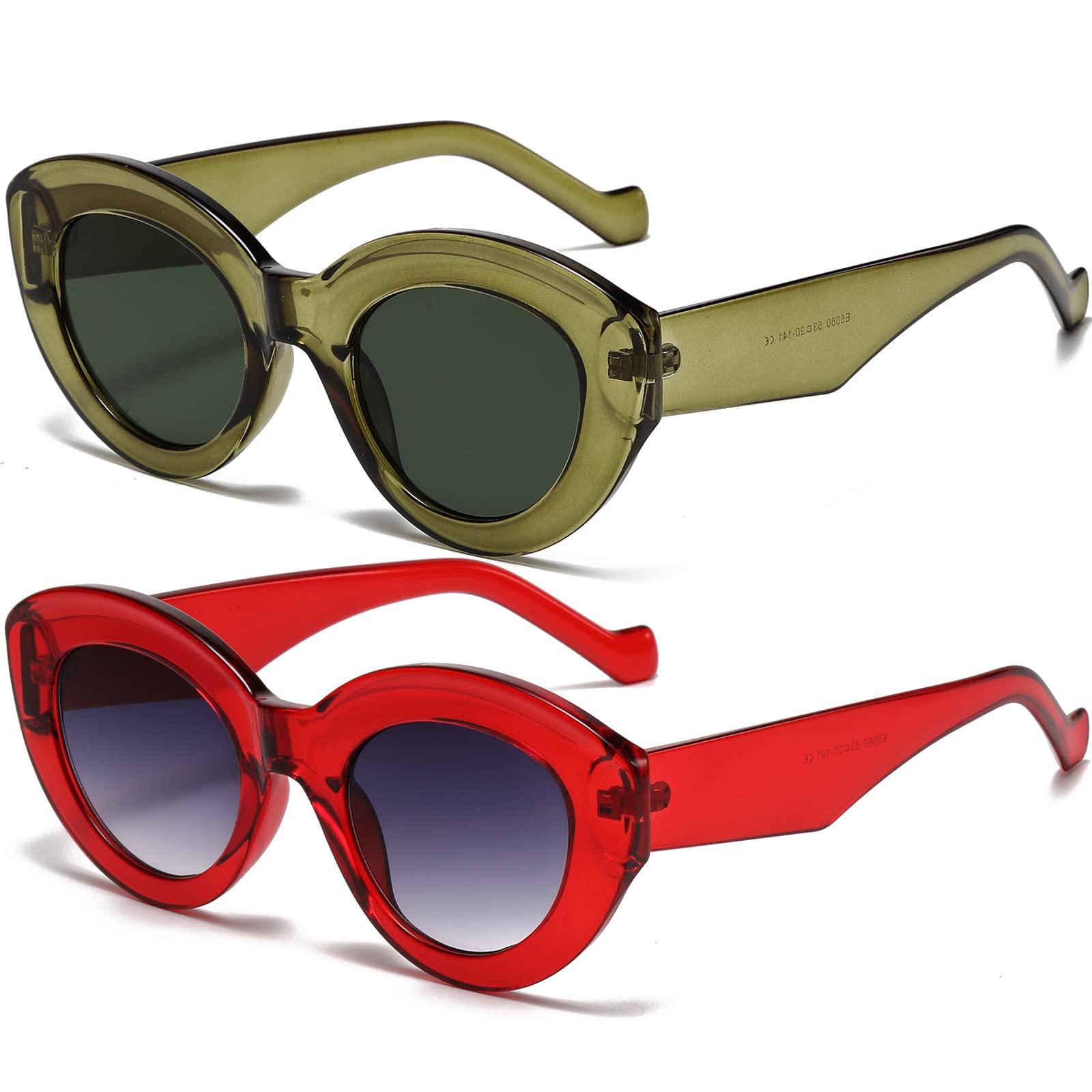 AIEYEZOOversized Cat Eye Sunglasses for Women Cute Oval Thick Frame Cateye Sun Glasses Chic Retro Style Shades