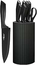 Knife Set, 8-Piece Kitchen Knife Set for Chef, Sharp Knife Set with Universal Knife Block, Anti-Rust Kitchen Knife Block Set, Ergonomical Design (Black)