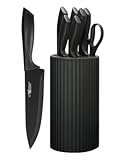 Knife Set&comma; 8-Piece Kitchen Knife Set for Chef&comma; Sharp Knife Set with Universal Knife Block&comma; Anti-Rust Kitchen Knife Block Set&comma; Ergonomical Design &lpar;Black&rpar;
