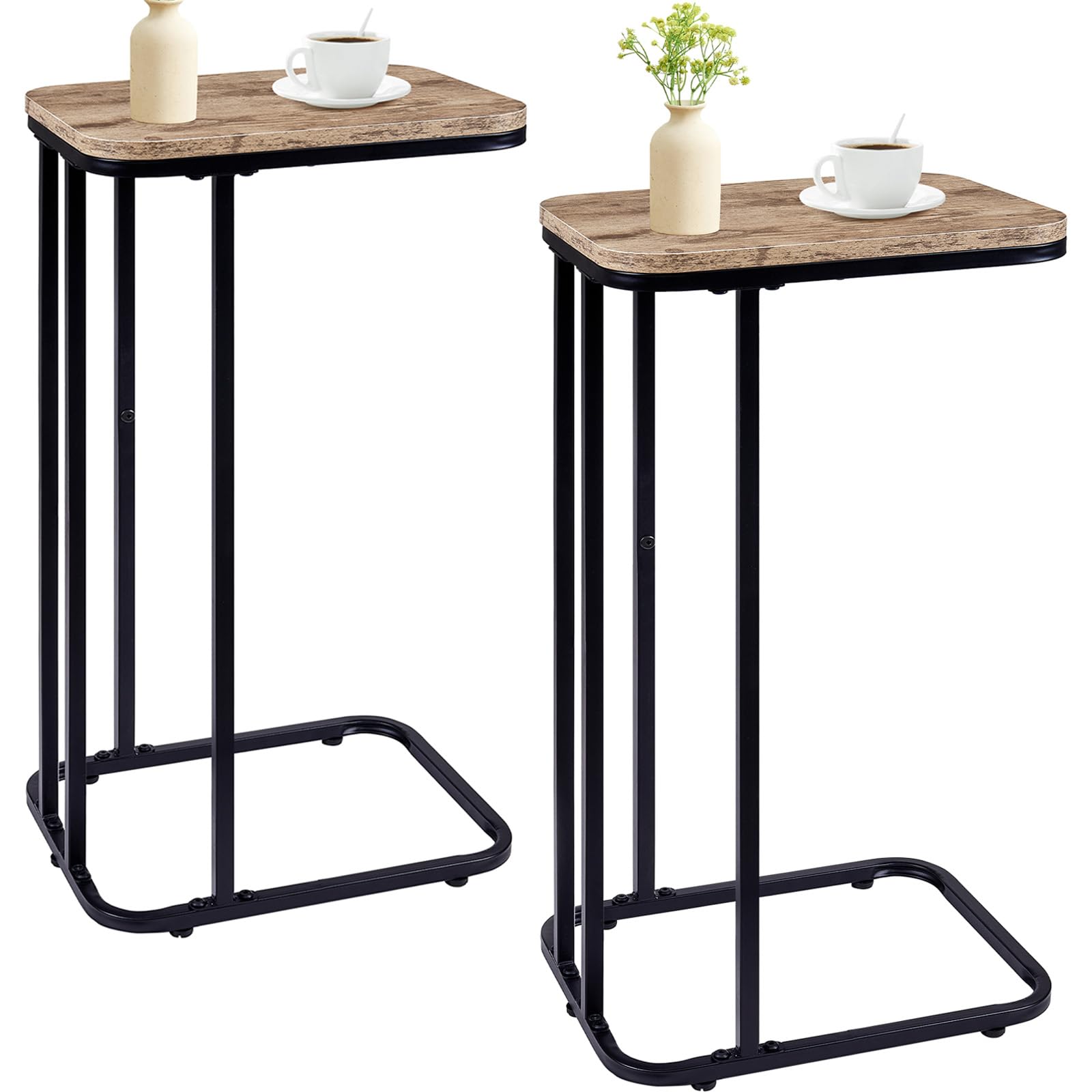 KJGKK C Shaped End Table Set of 2, Small Side Table for Sofa and Bed, Couch Tables That Slide Under, Tall Tv Tray Table for Living Room, Bedroom,