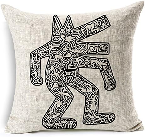 CHICOZY Cotton Linen Keith Haring Painting Pillow Cover Ikia Style Sofa Cushion Cover Square Home Decration Pillowcase 17.7inch x 17.7inch