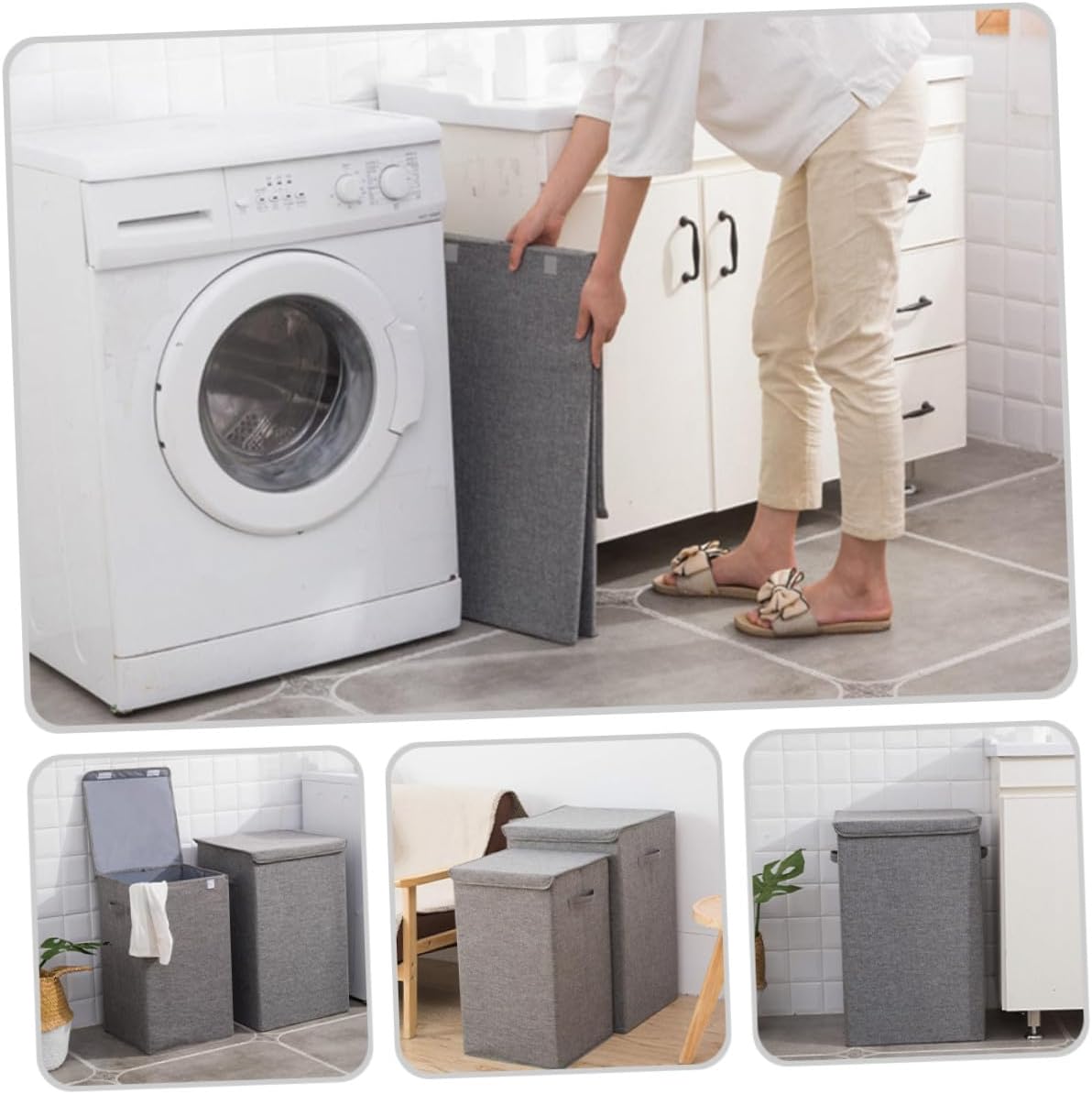 Multifunction Large Laundry Hamper with Lid and Handles Portable Cotton Linen Storage Basket for Dirty Clothes Blankets Organizer Space-saving Storage for Home and Travel