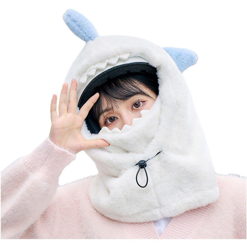 Hrippy White Cartoon Ski Helmet Cover Hood Hat Winter Warm Comfortable Soft Skiing Head Warmer Cute Ski Helmet Hood Neck Warmer