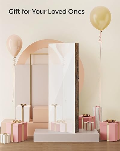 Miniatura 9 de SONGMICS Armario de joyería UJJC001X01 - Armario organizador de almacenamiento montado en la pared con 2 bandejas de cosméticos de plástico, espejo