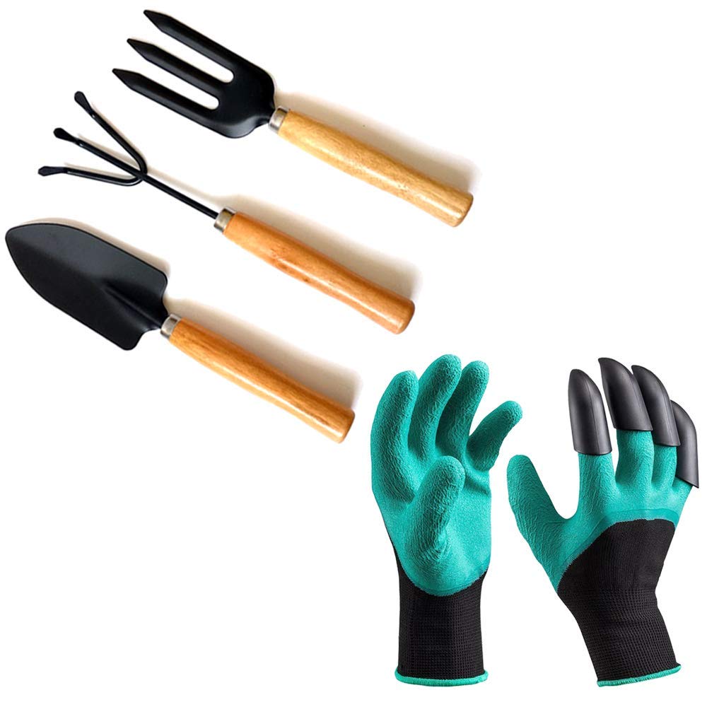 Birud® Gardening Hand Cultivator, Big Digging Trowel, Shovel & Garden Gloves with Claws for Digging & Planting (B07QVD2QQG) Amazon Price History, Amazon Price Tracker