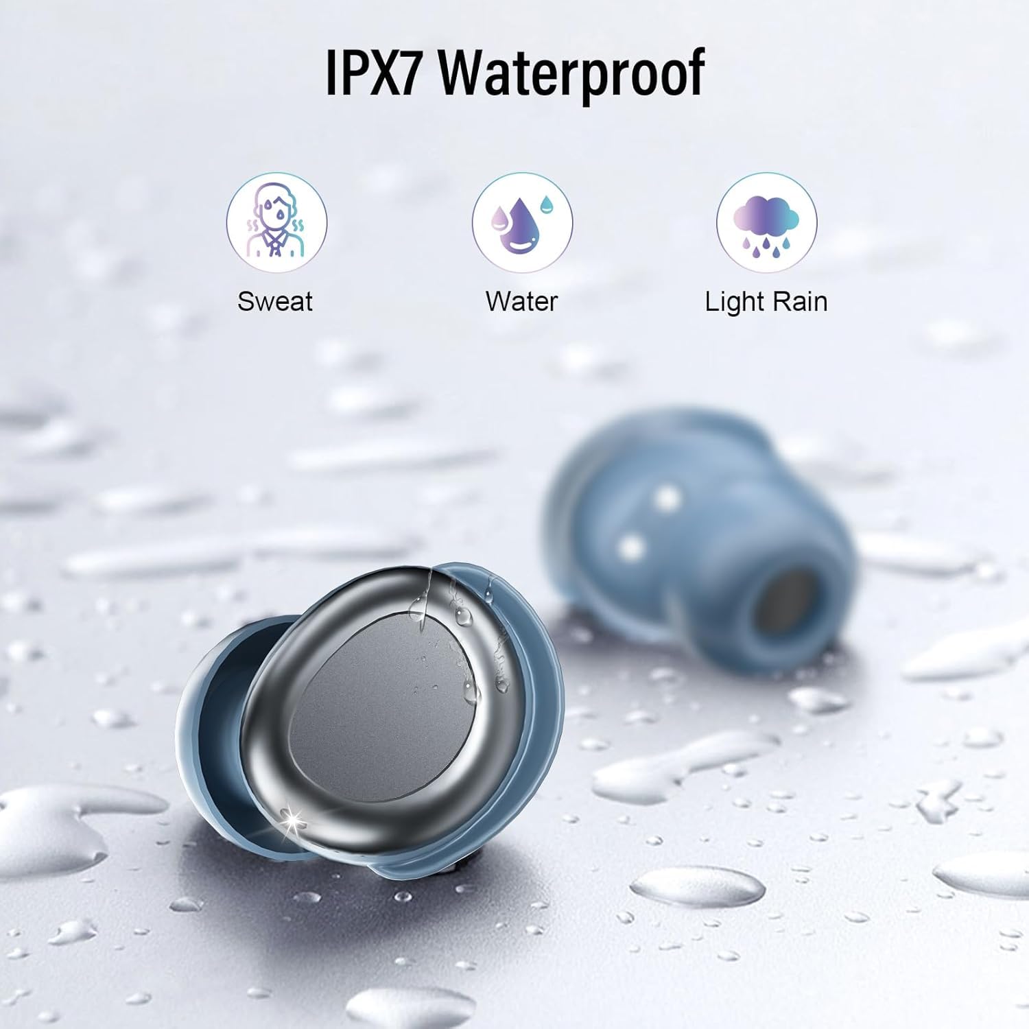 Bluetooth Kopfhörer, Mini In Ear Kopfhörer Kabellos Bluetooth 5.4 HiFi Immersiv Sound, 47Std Spielzeit Schlafkopfhörer mit Passiver Geräuschmaskierung, LED-Anzeige Earbuds für Schlaf Blau