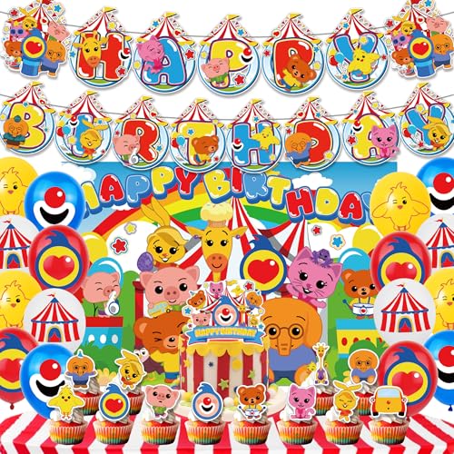 INATURE Theme Party Decoration Birthday Party Supplies - Happy Birthday Banner, Backdrop, Cake Topper, 12 Small Decorations, 16 Balloons, Cartoon Animal Theme