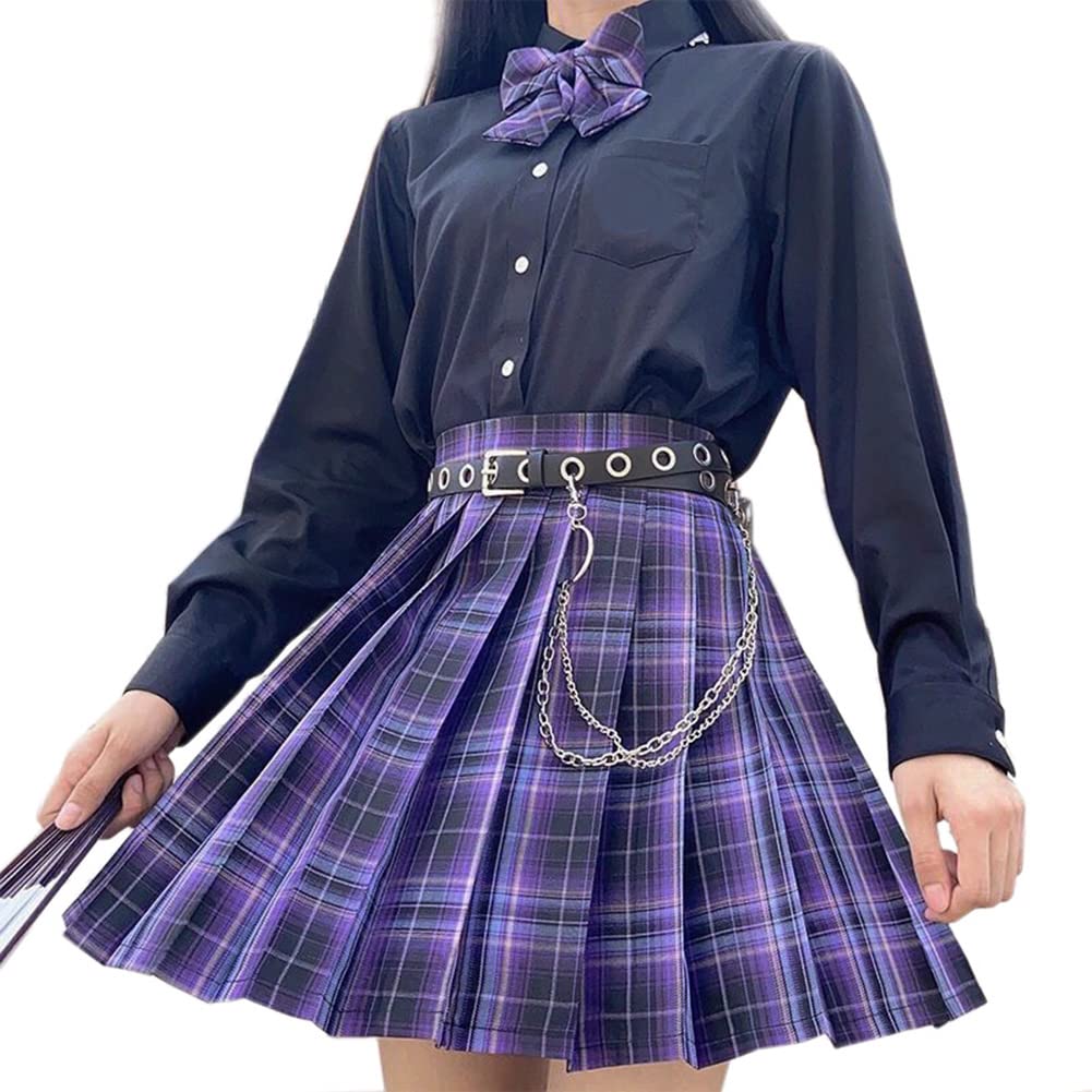 Libairo Women's Purple2 Girls Plaid Pleated Skirt High Waisted Japanese School Uniform A-Line Pleated Jk Skirt Skater Tennis, Xl