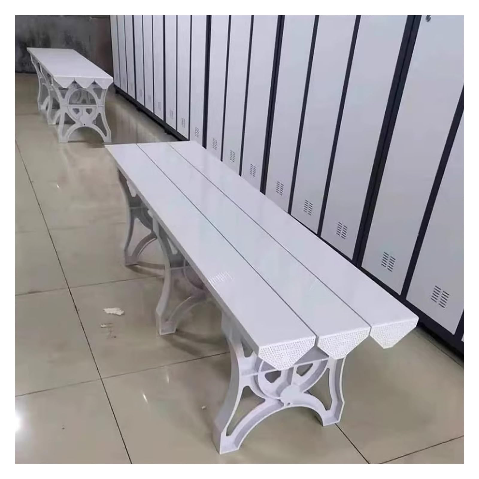 Banco de vestuario para baño Banco largo para cambiarse de ropa Listones de plástico ABS, 150, 180 y 200 cm Banco para cambiarse de ropa/zapatero Con superficie antideslizante, Para parques acuáticos/