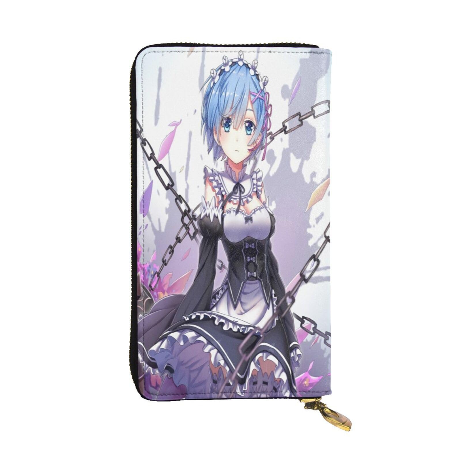 Anime Re Zero Ram and Rem Leather Wallet Microfiber Leather Zip Purse Anime Fashion Long Wallets for Men's Women's, Black