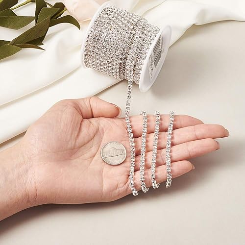 Miniatura 5 de Mega Pet Cadenas de latón con diamantes de imitación de 10 yardas de 0.138 in, cadena de copa de garra de cristal transparente para coser flecos,