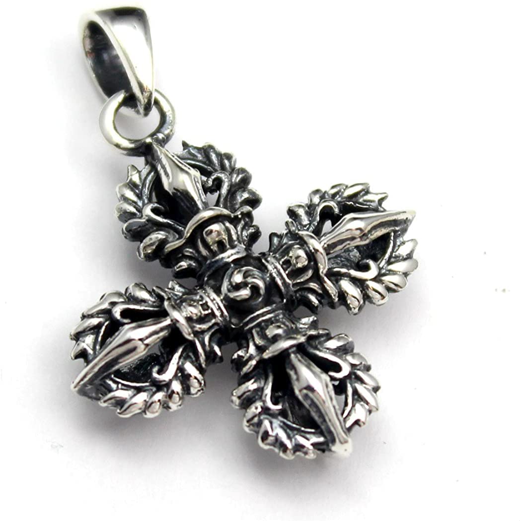 COSUMOSU Tibetan Buddhist Vajra Dorje Cross Amulet 925 sterling silver Pendant for Men, Sterling Silver, No Gemstone