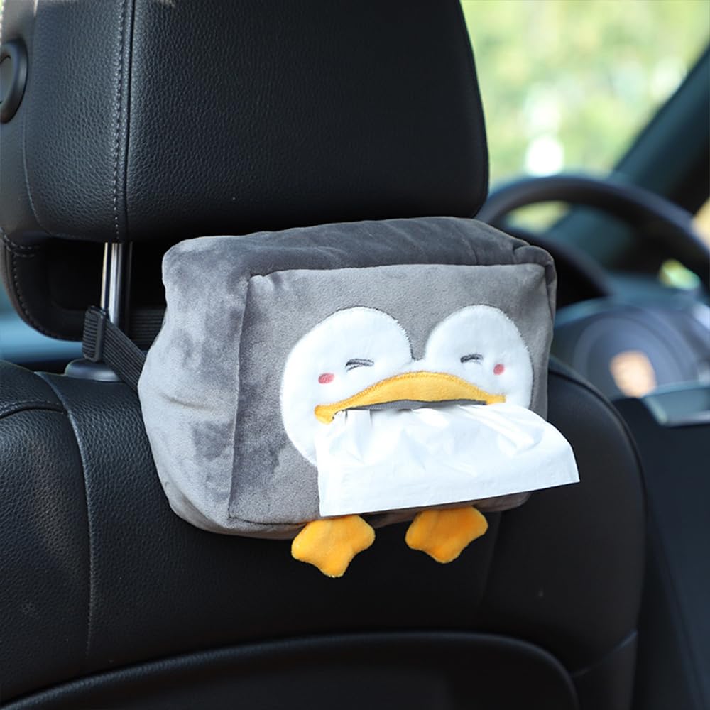 WISKA® Car Tissue Box Holder for Car Animal Faces Cute Cartoon Multifunctional Portable Car Tissue Paper Holder for Car Interior Decoration Accessories (Grey)-image-20