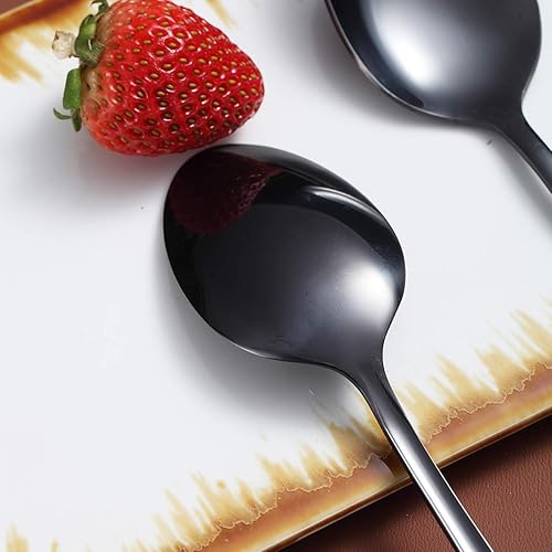 Miniatura 7 de Berglander - Juego de 4 cucharaditas negras de 6.5 pulgadas, acero inoxidable, chapado en titanio, cucharas de té negras brillantes, cucharas de té,