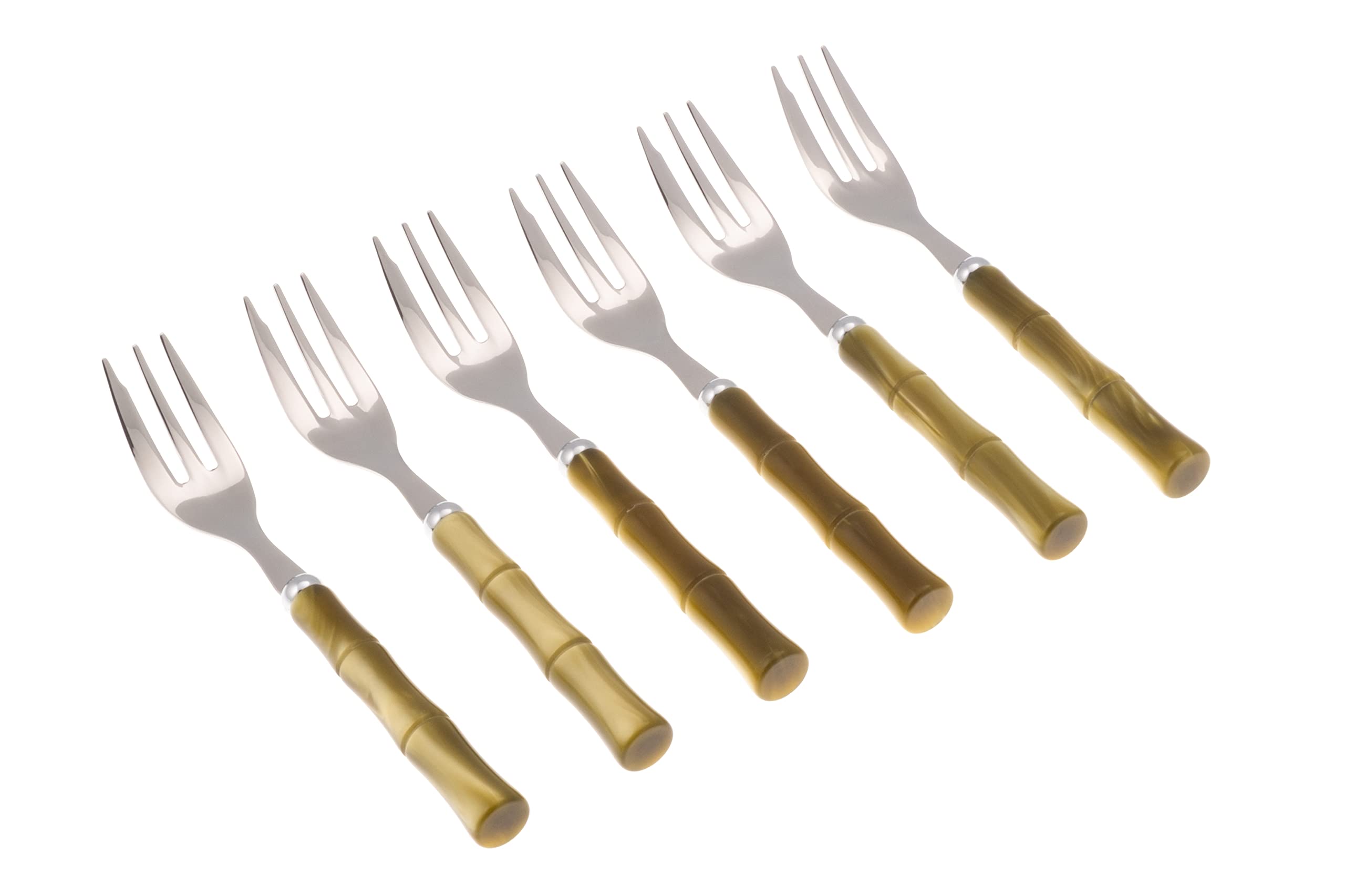 Rivadossi Bamboo Verde Oliva - Set di Forchettine da Dolce, 6 Pezzi - 100% Made in Italy, Artigianalità e Design - Acciaio Inox 18/10