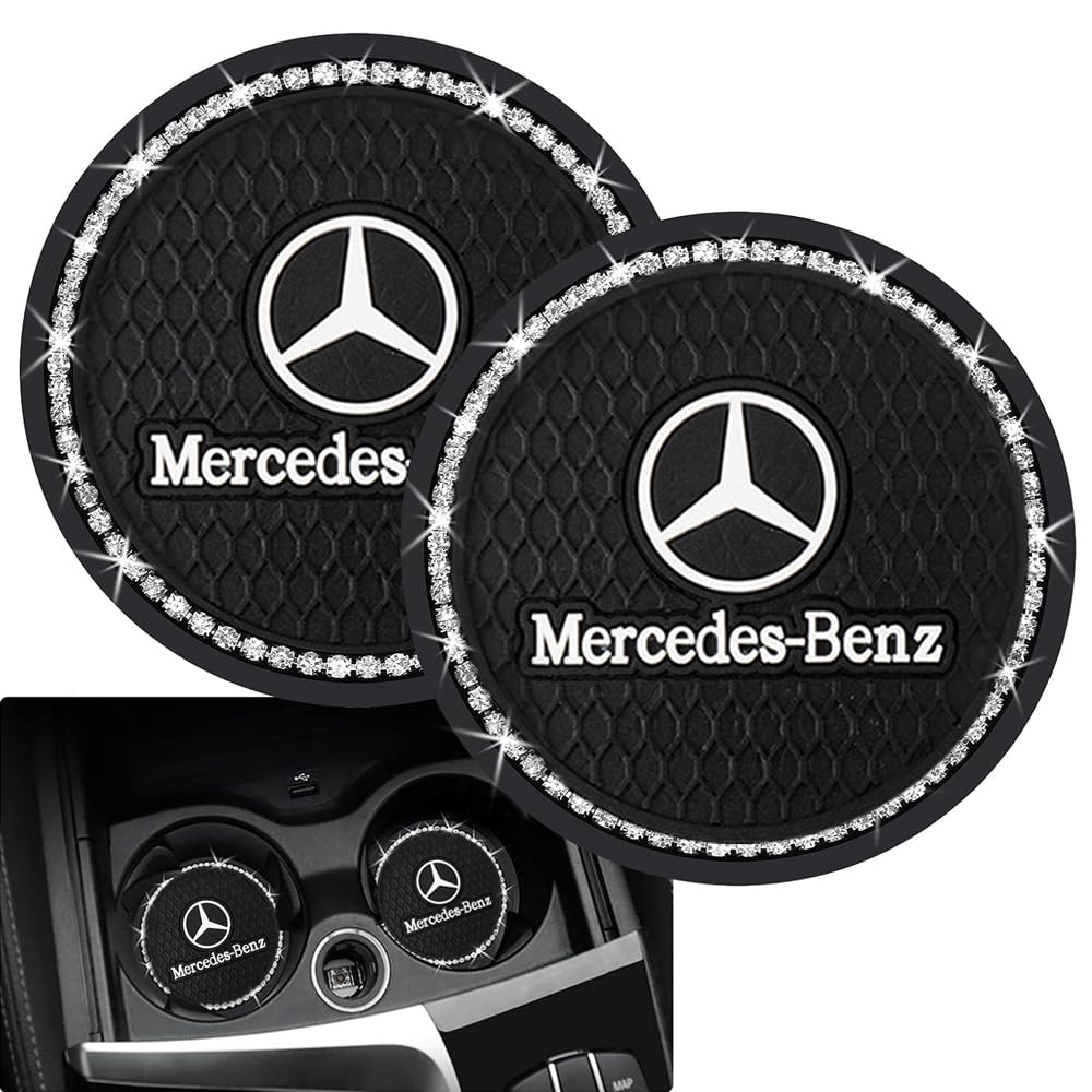 2PCS Car Cup Holder Coasters Compatible with Mercedes Benz CESM CLK GLK GL AB GLS GLE AMG Series,2.75-inch Durable Round Silicone Coaster,Cup Coaster Accessories-BC
