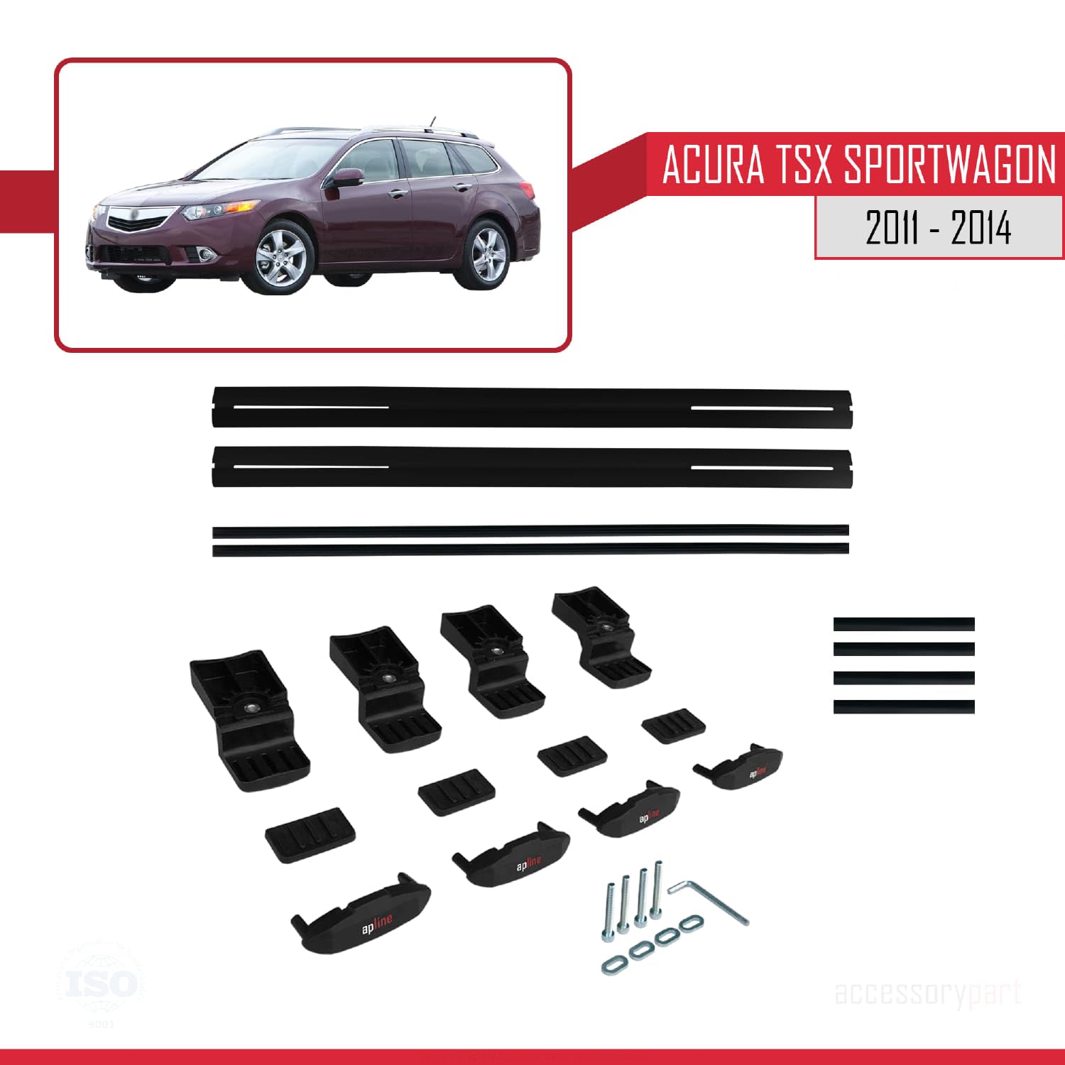 Kompatybilny z Acura TSX Sport Wagon 2011-2014 Basic Model Bagażnik dachowy Railing Bagażnik samochodowy Czarny Aluminium 2 drążki