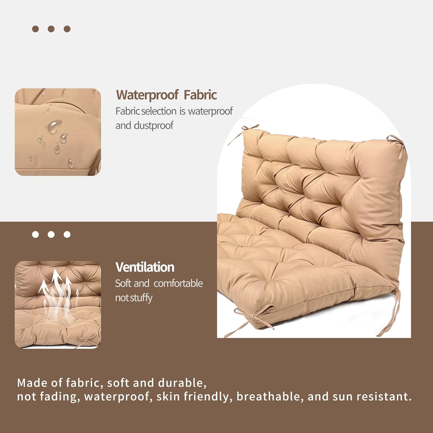 Porch Swing Cushions, Swing Cushions for Outdoor Furniture, Non-Slip and Easy-to-Clean Replacement Cushions for Outdoor Swing, Available for 2-3 Persons (60×40,Gray Leaves)
