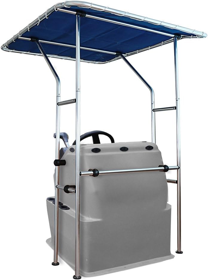 Eevelle Summerset T-Top Center Console Bimini Shade Frame and Canvas | UV Rated Marine Canvas | 68" L x 56" W x 79" H