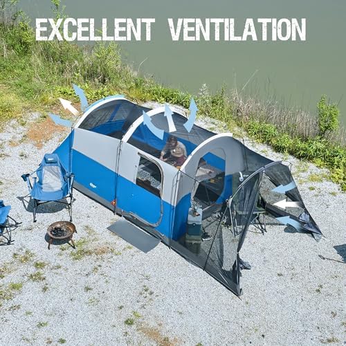 PORTAL 8 Person Family Camping Tent with Screen Porch, Weather Resistant Tunnel Tent with Rainfly, Large Family Tents for Outdoor Camping, Party 5