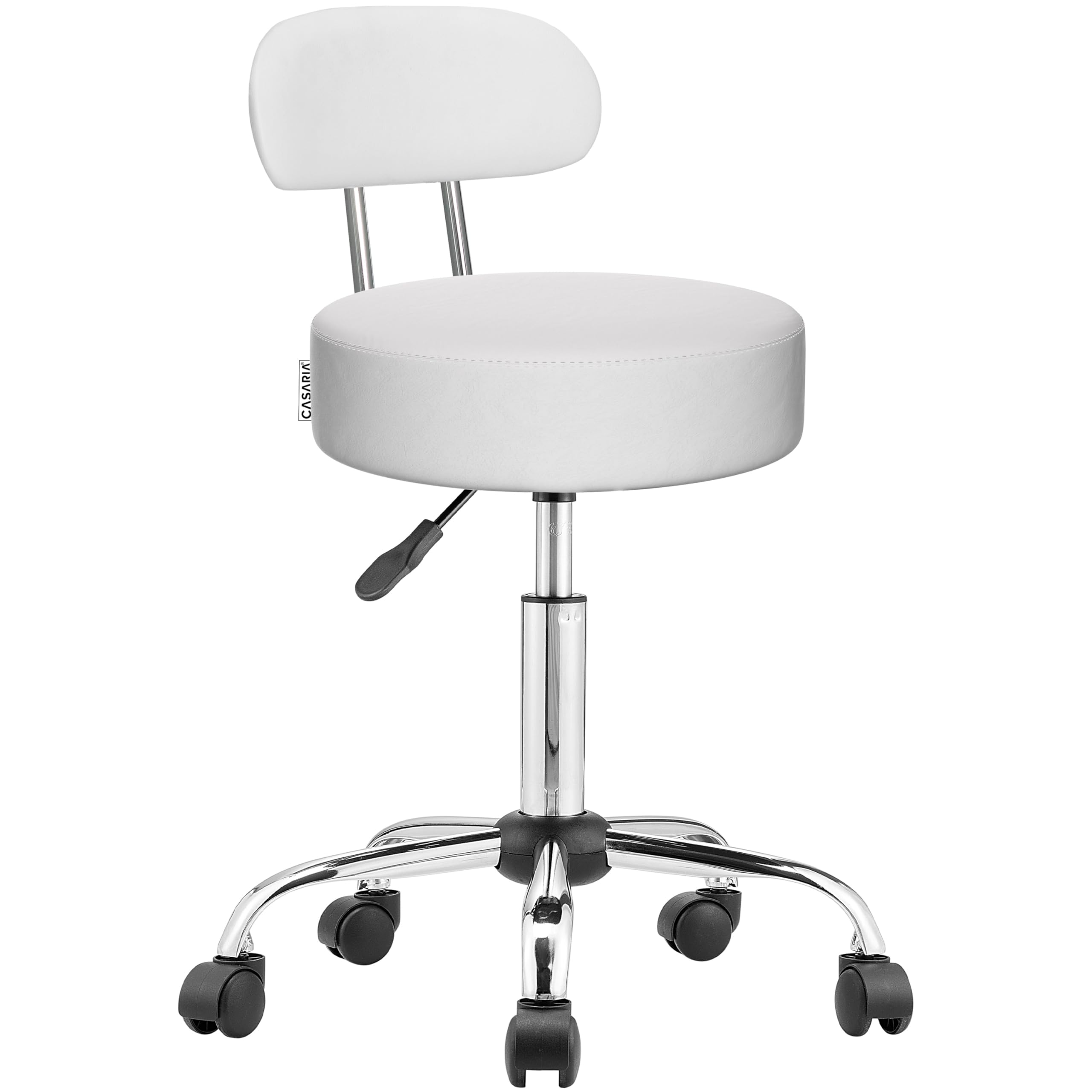 Casaria® Chaise Bureau Gaming Blanche Pivotante avec Dossier, Siège Similicuir Réglable sur roulettes pour Bureau Gaming Ou Fauteuil Salon Polyvalent Adulte Tabouret Coiffeuse