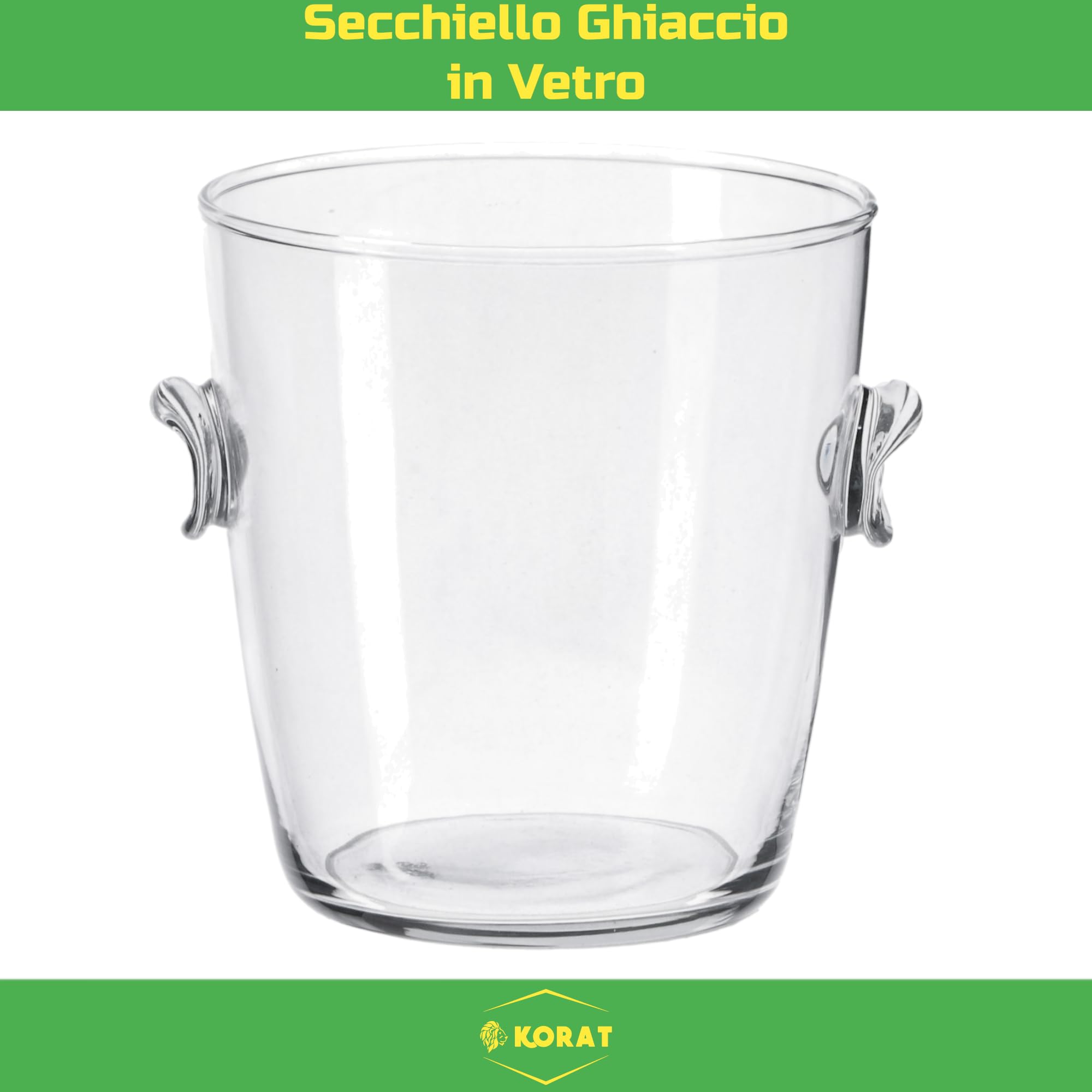 KORAT Secchiello Ghiaccio in Vetro Trasparente con Manici – Porta Bottiglie Champagne e Vino – 3 Dimensioni (Piccolo, Medio, Grande) – Elegante per Feste, Eventi e Casa (Grande - 20x20x25 Cm)