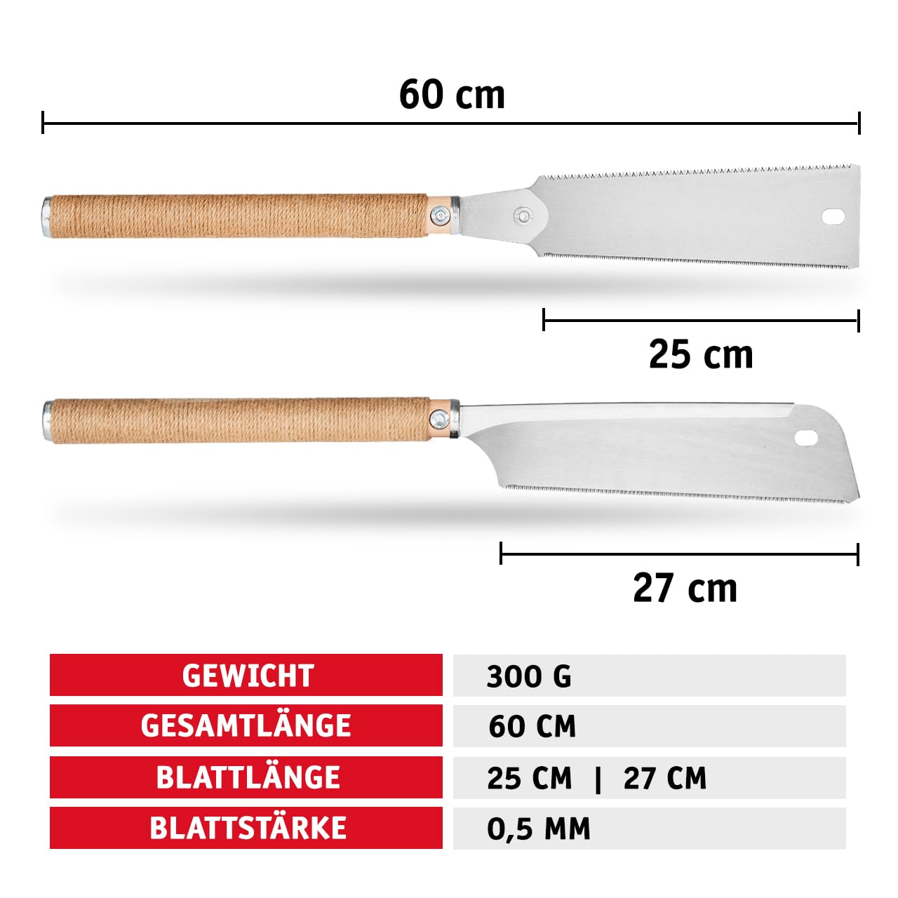 WALTER Japansägen-Set 2-teilig, biegsames Sägeblatt mit grober und feiner Zahnung