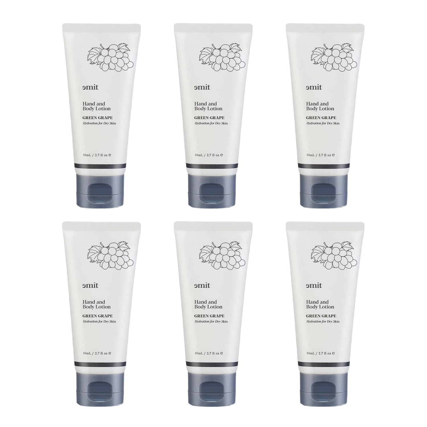 EMIT., Hand and Body Lotion Set, 2.7 fl oz, 6-Pack with Gift Box, Korean Formula for All Skin (Pack of 6, Green Grape)