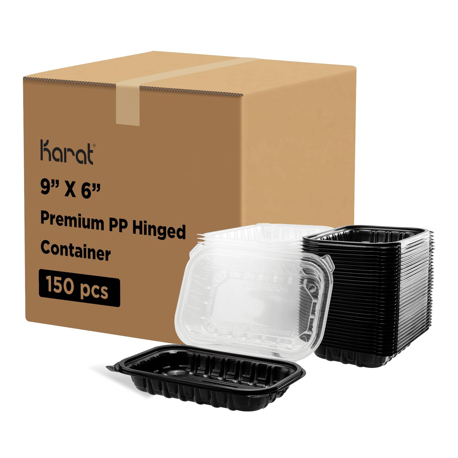 Karat Premium PP Hinged Container, Take Out Food Containers - Case (9"x6", 1 compartment)