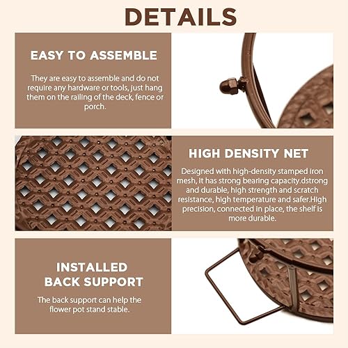 Miniatura 4 de Iron Art - Cesta colgante de maceta de metal para colgar macetas de interior, paquete de 3 plantas al aire libre, perfectas para porches y