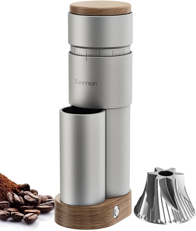 Burr Coffee Grinder,Wirsh Portable Electric Grinder Geimori T38 Plus,Espresso Grinder with Conical Burr,Stepless Grind Settings from Fine to Coarse for Espresso,Drip,French Press,Home&Travel Use