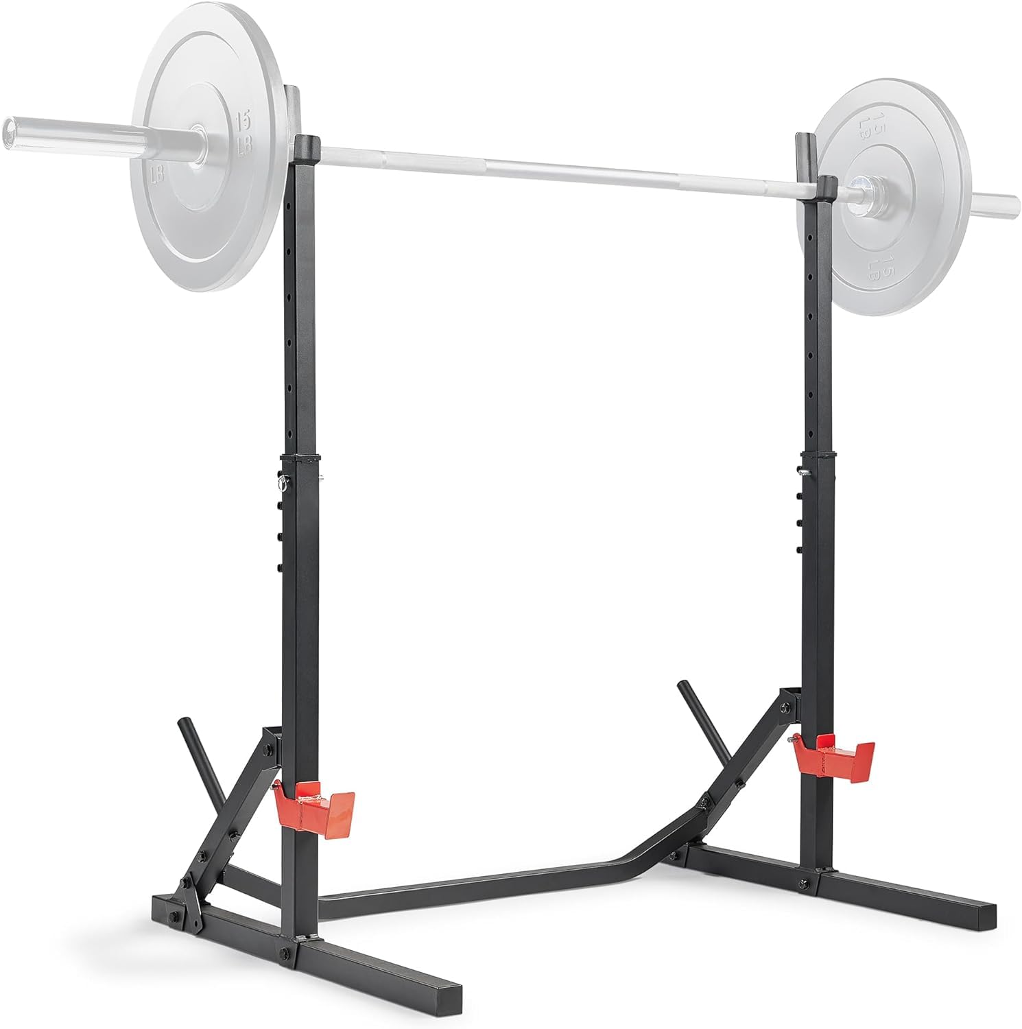 Sunny Health & Fitness Ajustable Squat Rack para Casa Entrenamiento | Versatile & Space-Saving Rack, Almacenamiento de Discos, Ajustable Height, Brazos de Seguridad