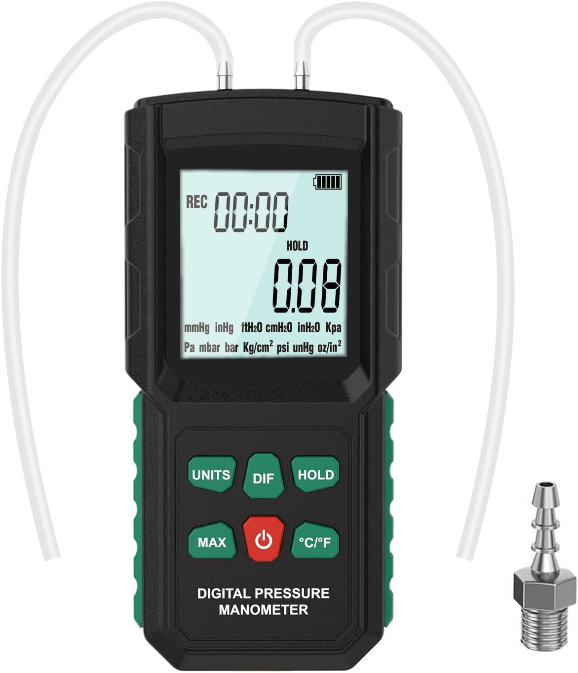 MOTOCOCHEManometer Gas Pressure Tester Dual-Port Manometer Differential Pressure Gauge 13 Selectable Units Gas Pressure Tester Digital Manometer HVAC Digital Manometer w/Backlight