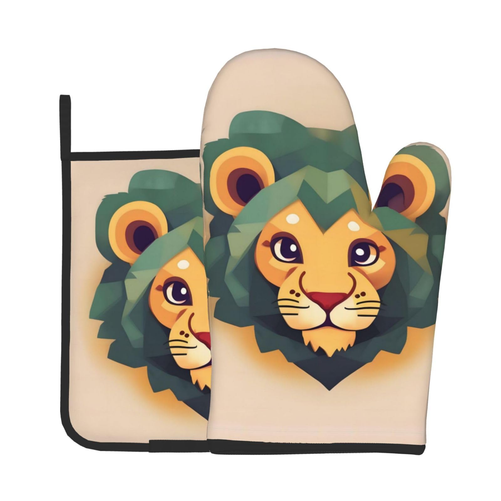 Oven Mitts and Potholders Set of 2 for Kitchen Baking Cooking GrayCartoon Lion Thick and Durable