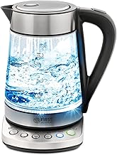 TZS First Austria chauffe-eau en verre 1,7 L, avec filtre anti-calcaire, 2200 Watt, éclairage intérieur, sans fil, protection contre l'ébullition sèche, base de connexion à 360°