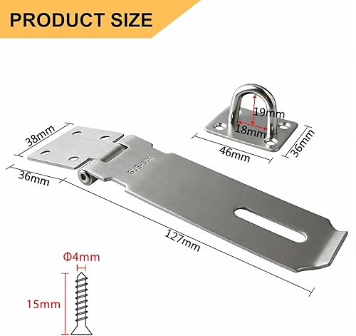 Miniatura 2 de Alise Cerradura de cerrojo, candado de bloqueo de bisagra de puerta, cierre de bisagra de cierre negro para puertas, pestillos de pecho de acero