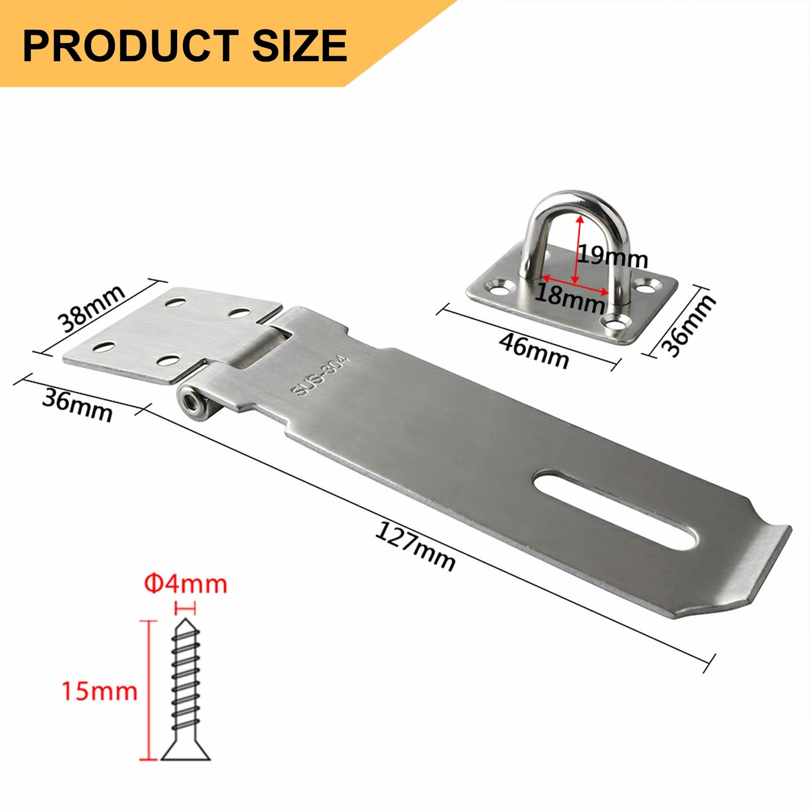 Hasp Lock, Door Hinge Lock Padlock, Black Hasp Hinge Lock For Door, SUS 304 Stainless Steel Brushed Nickel Breast Lock (5 Inch - View #7