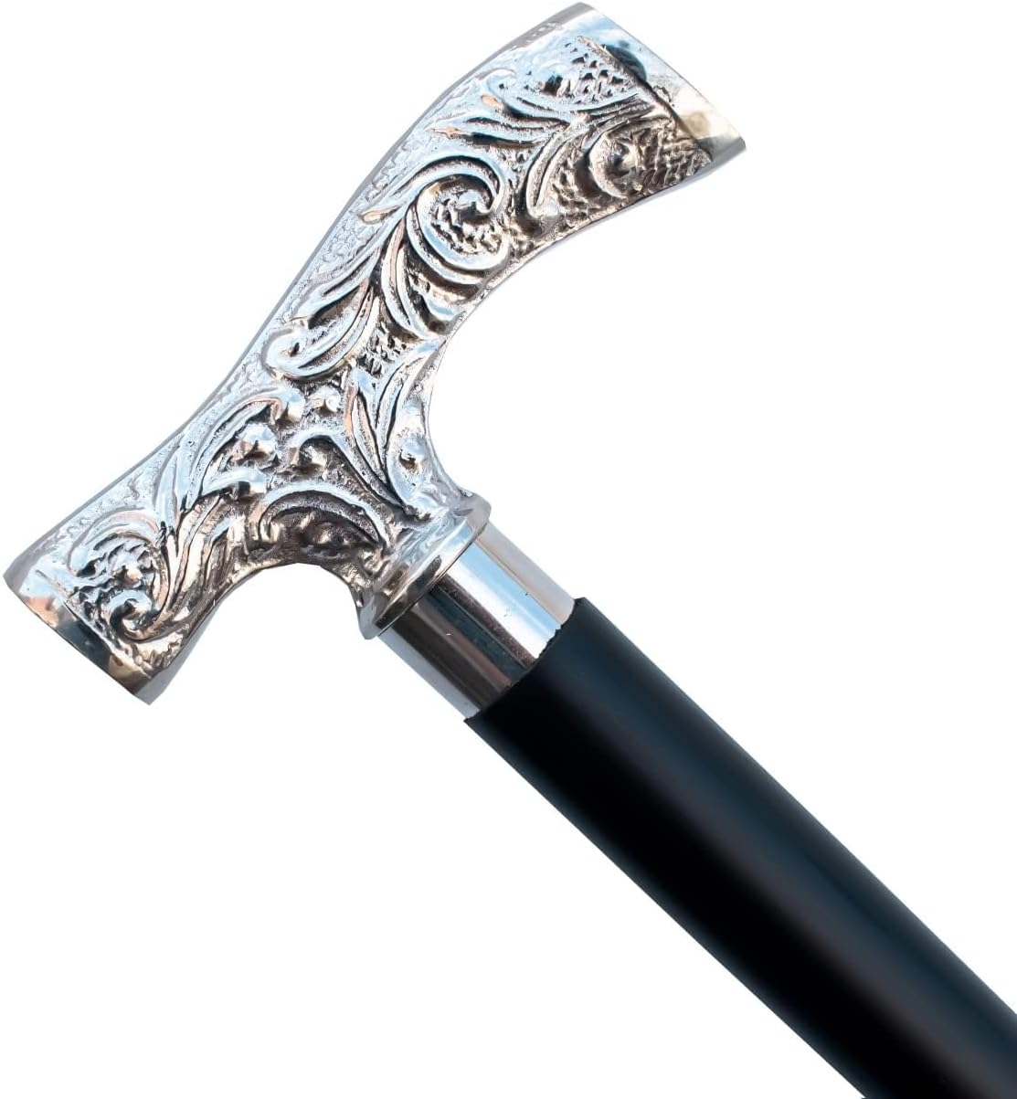 FYNJREX Vintage Antique Walking Cane Wooden Walking Stick Silver Brass Handle Knob Gift