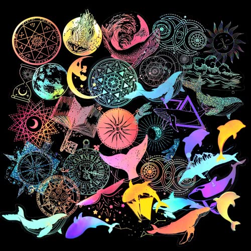 JULBEAR 90 Pcs Shiny Resin Decals PET Transparent Holographic Decals for Silicone Resin Molds Decoration Accessories DIY Craft