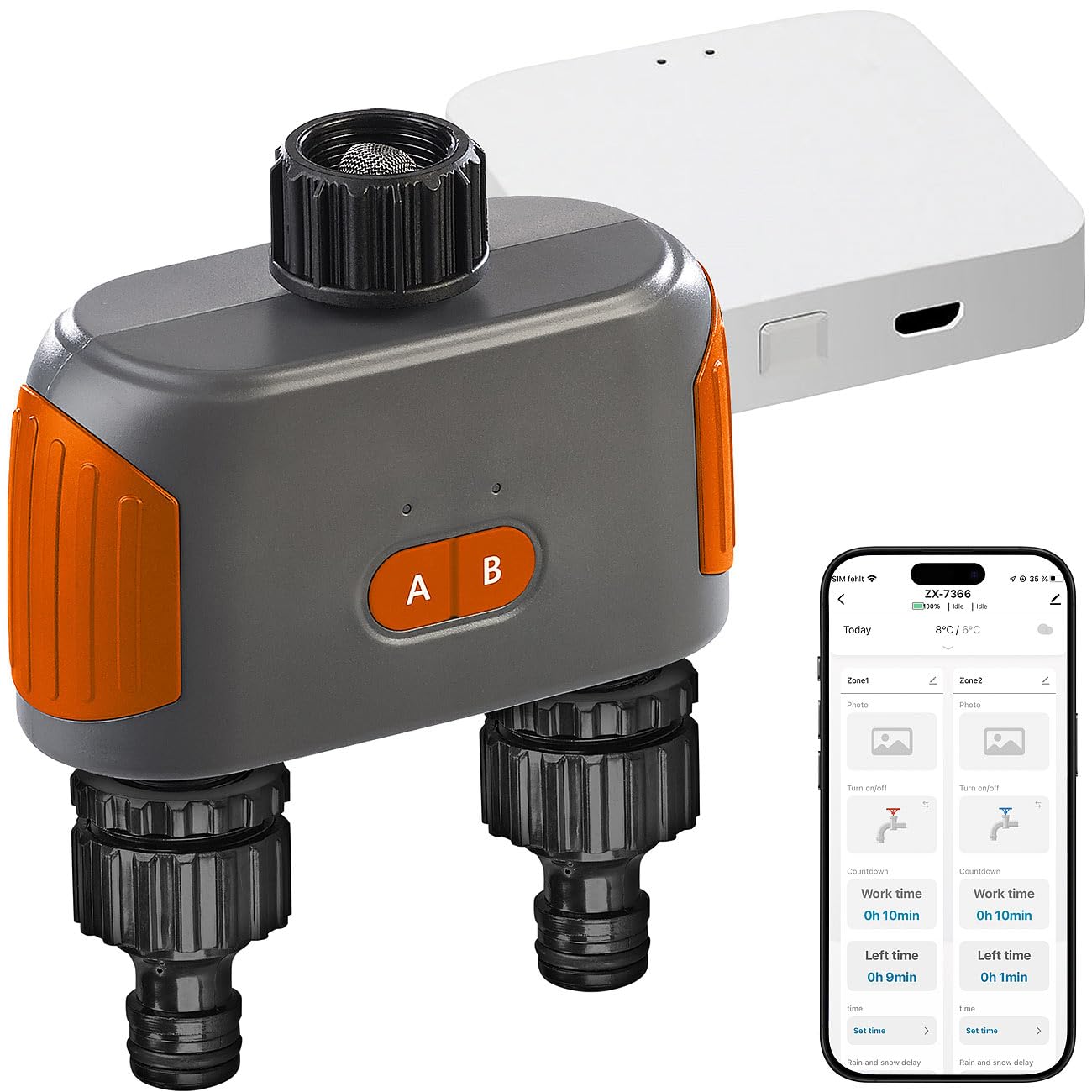 Royal Gardineer Bewässerungsventil WLAN: 2-Zonen Bewässerungssystem, Timer, manuell & App, BT5 & WLAN Gateway (WiFi Bewässerung, Bewässerungscomputer, Garden)