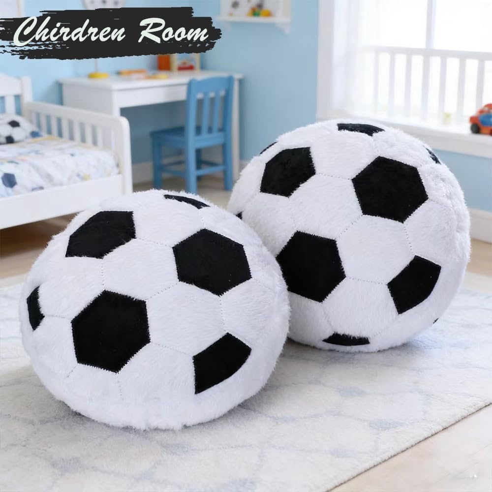 MRPAPA 2 Pack Plush Soccer Ball Throw Pillow, 14 Inch Round Football Shaped Decorative Cushion for Kids Room, Sofa, Bed, Soft and Fluffy